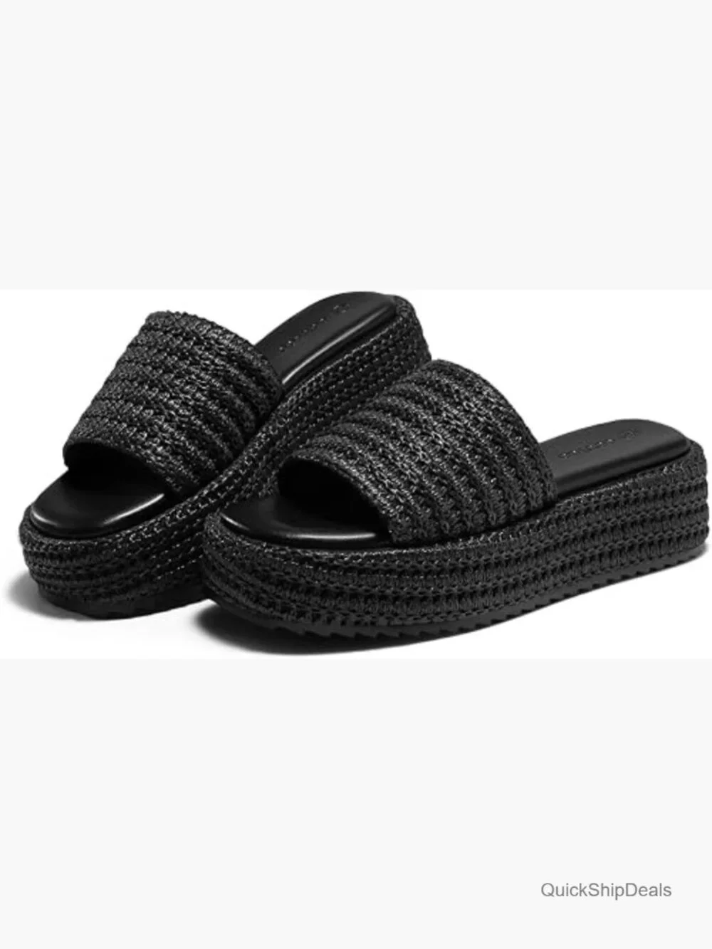 Women's Raffia Platform Sandals Espadrilles Slip On Open Toe Boho Summer Beach